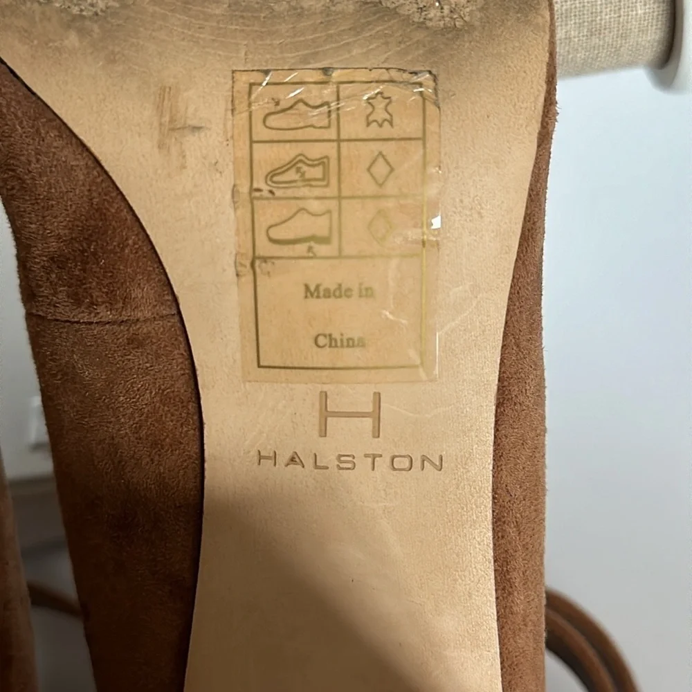 H by Halston Regina Brown Suede Block Heel with Buckle Ankle Strap Zip size 6